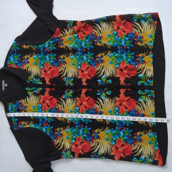Roz & Ali Floral Sheer Button Down Tropical Blouse Woman 2X Black Blue - Picture 15 of 16